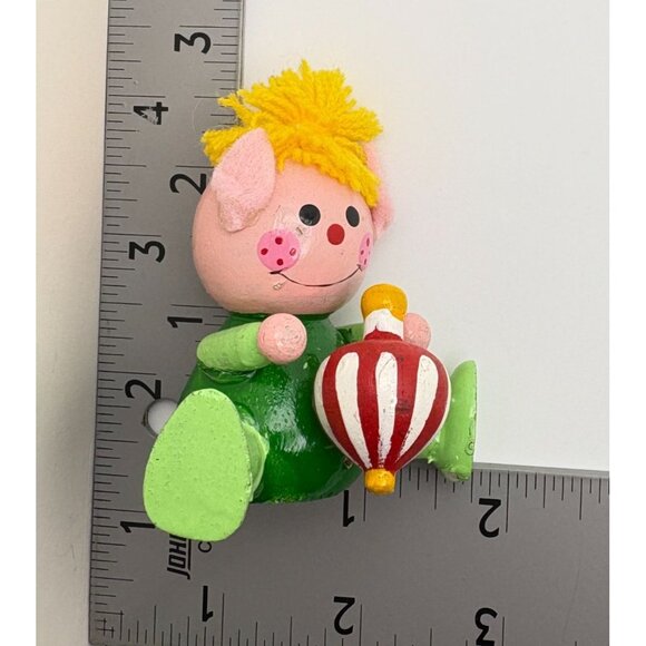 Vintage Wooden Christmas Elf Tree Ornament Playing With Toy Top Santas Helper - Picture 5 of 8